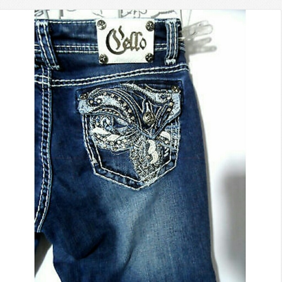 Cello Denim - CELLO JEANS 7 Bootcut Dark Wash Flap pocket bling